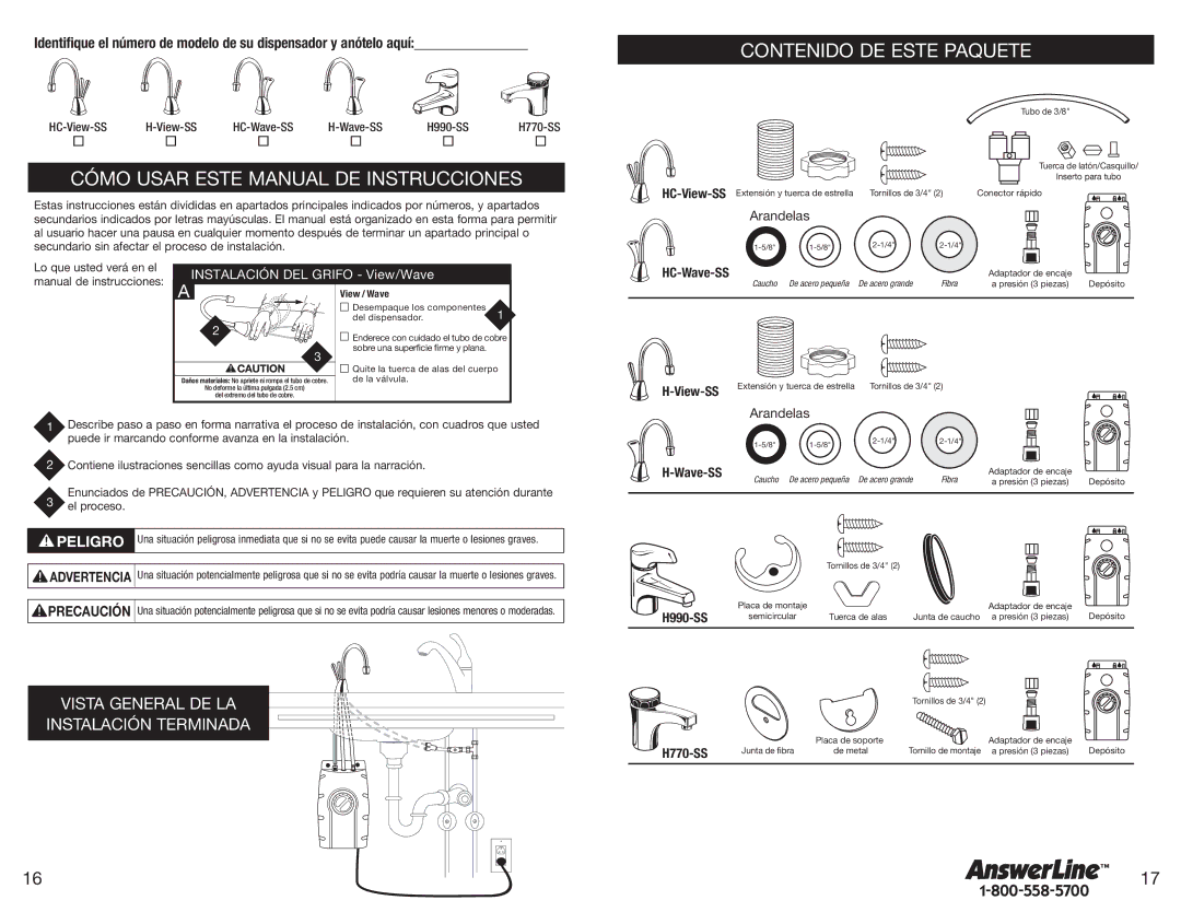 Emerson h990 owner manual Arandelas, HC-Wave-SS, Lo que usted verá en el manual de instrucciones 