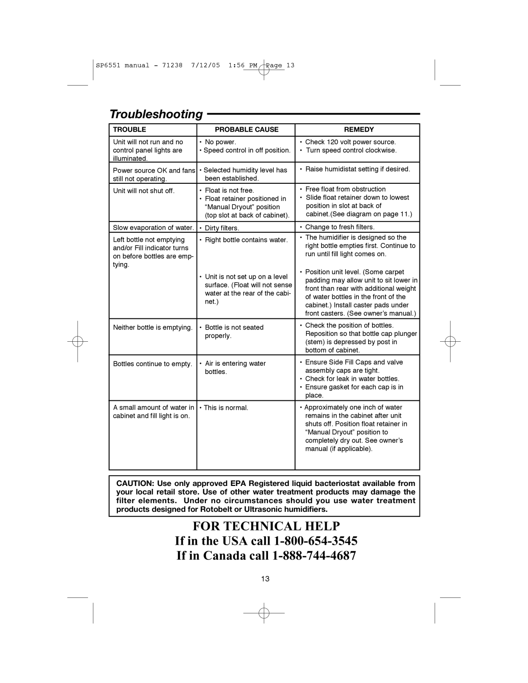 Emerson HD1405 owner manual Troubleshooting, Trouble Probable Cause Remedy 