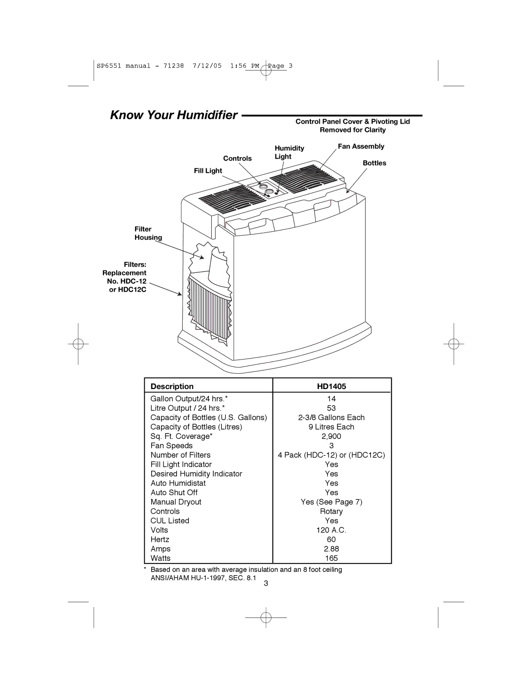 Emerson HD1405 owner manual Know Your Humidifier 