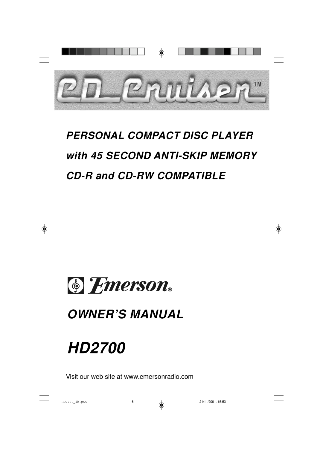 Emerson HD2700 owner manual 