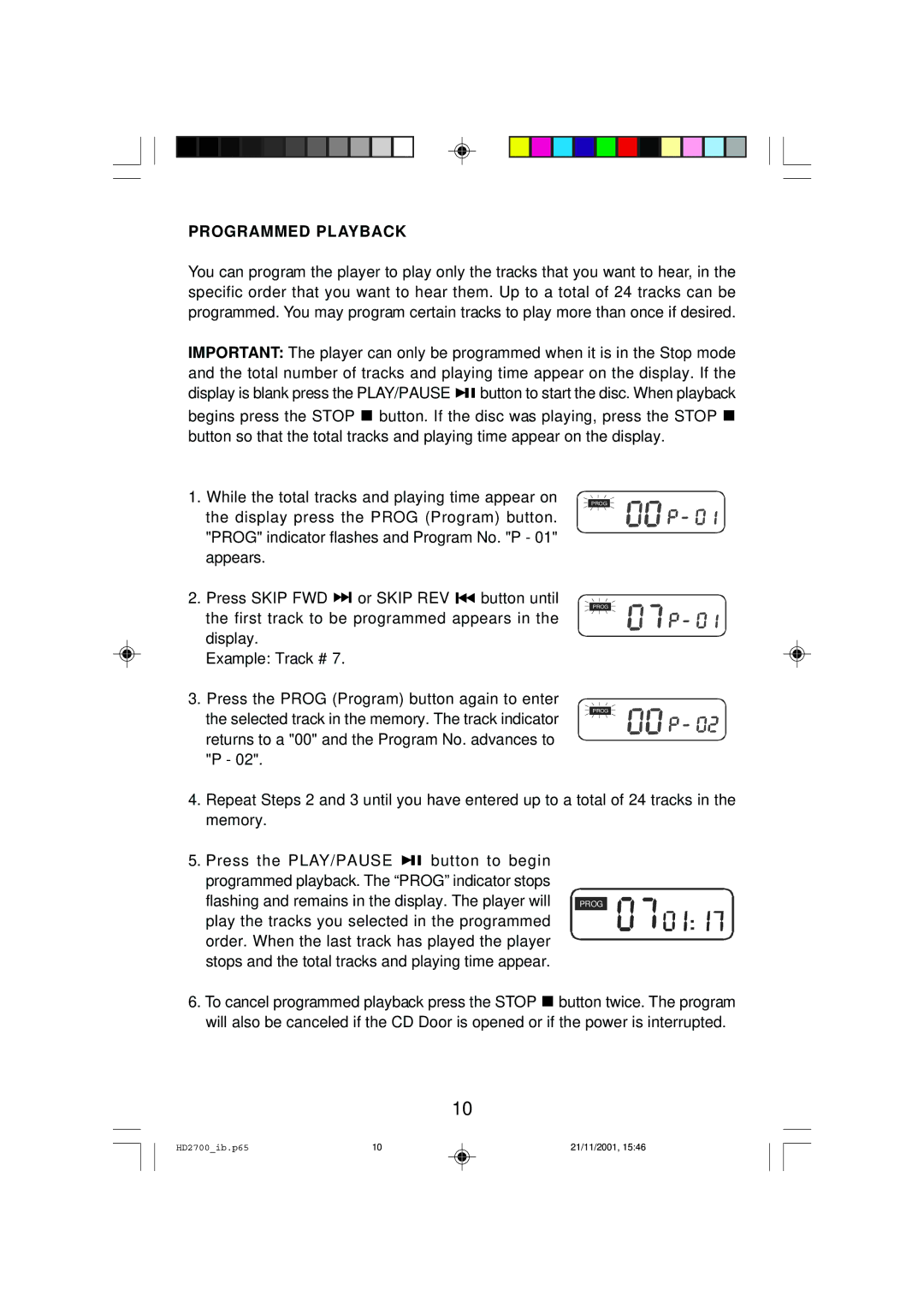 Emerson HD2700 owner manual Programmed Playback 