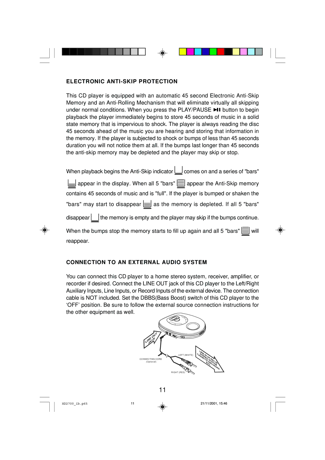 Emerson HD2700 owner manual Electronic ANTI-SKIP Protection, Connection to AN External Audio System 