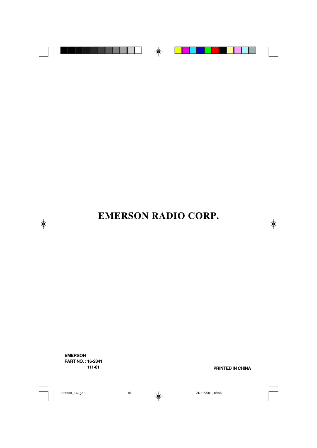 Emerson HD2700 owner manual Emerson Radio Corp 