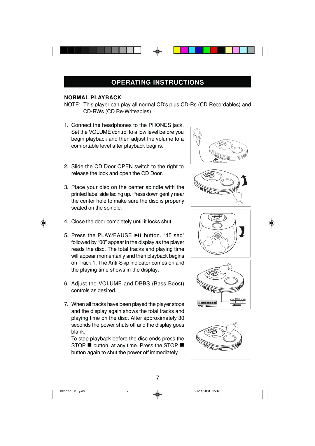 Emerson HD2700 owner manual Operating Instructions, Normal Playback 