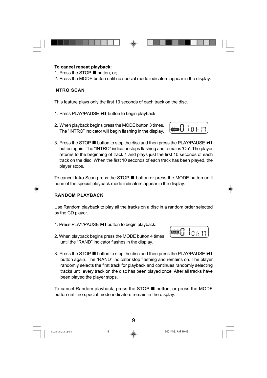 Emerson HD2800 manual Intro Scan, Random Playback 