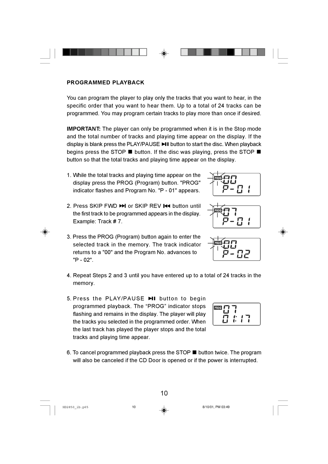 Emerson HD2850 owner manual Programmed Playback 