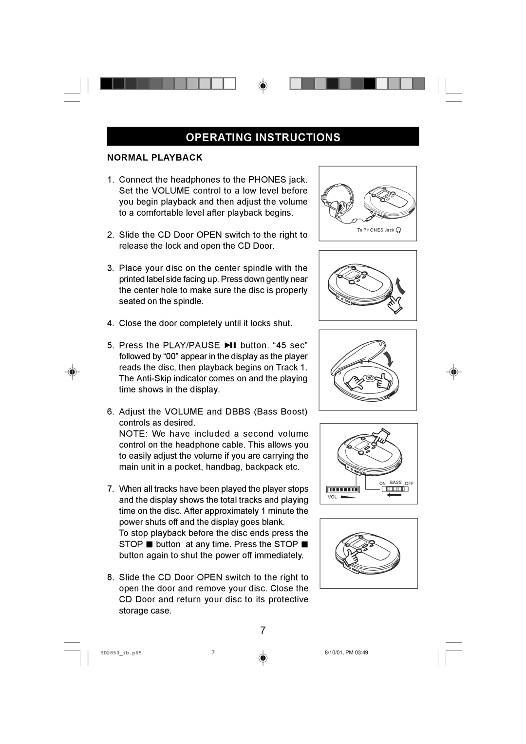 Emerson HD2850 owner manual Operating Instructions, Normal Playback 