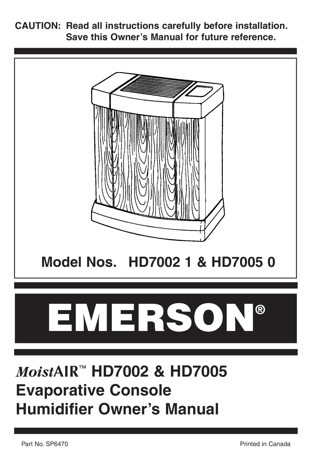 Emerson HD7002, HD7005 owner manual Emerson 