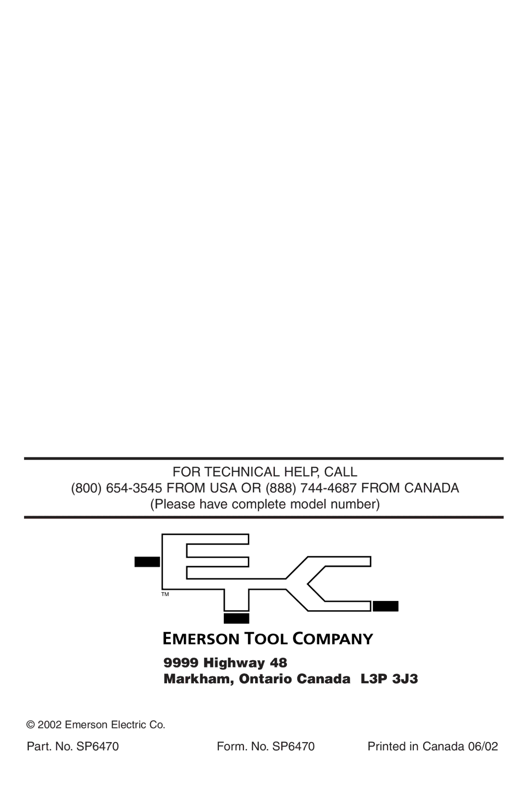 Emerson HD7005, HD7002 owner manual Highway Markham, Ontario Canada L3P 3J3 