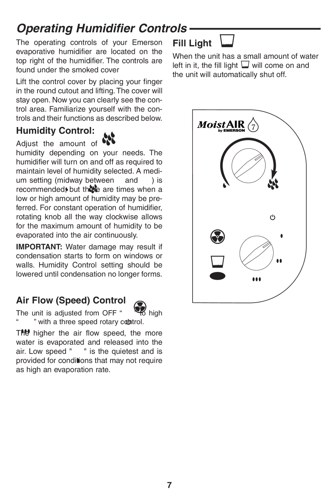 Emerson HD7002, HD7005 owner manual Operating Humidifier Controls, Humidity Control 