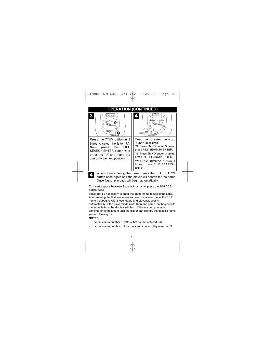 Emerson HD7088 owner manual Continue to enter the word Funny as follows 