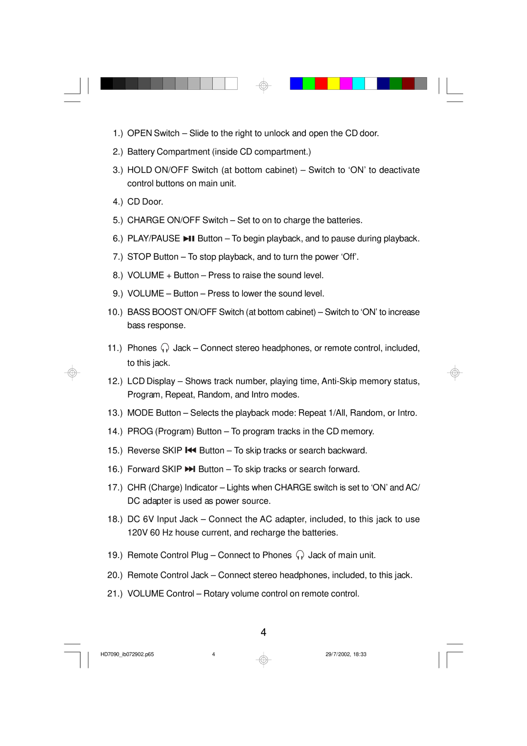 Emerson HD7090 owner manual Play/Pause 