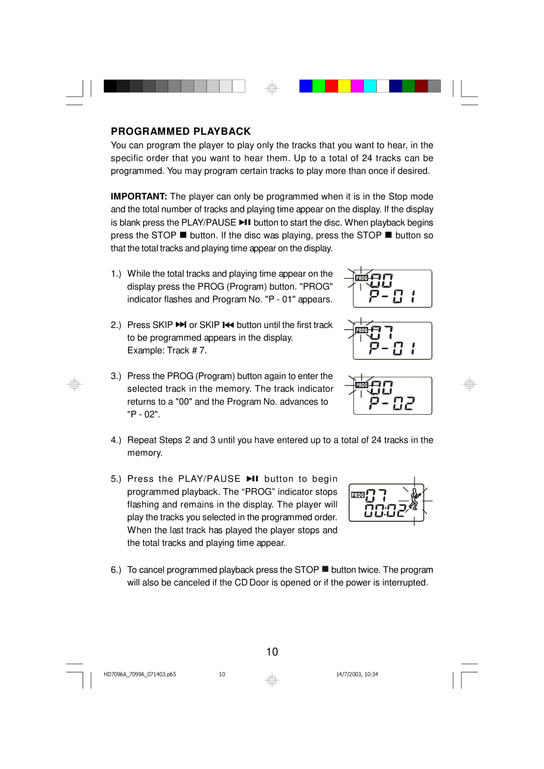 Emerson HD7099A, HD7096A owner manual Programmed Playback 