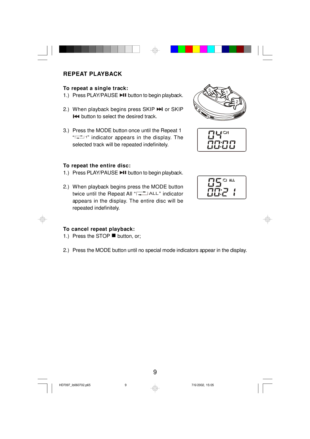 Emerson HD7097 owner manual Repeat Playback 