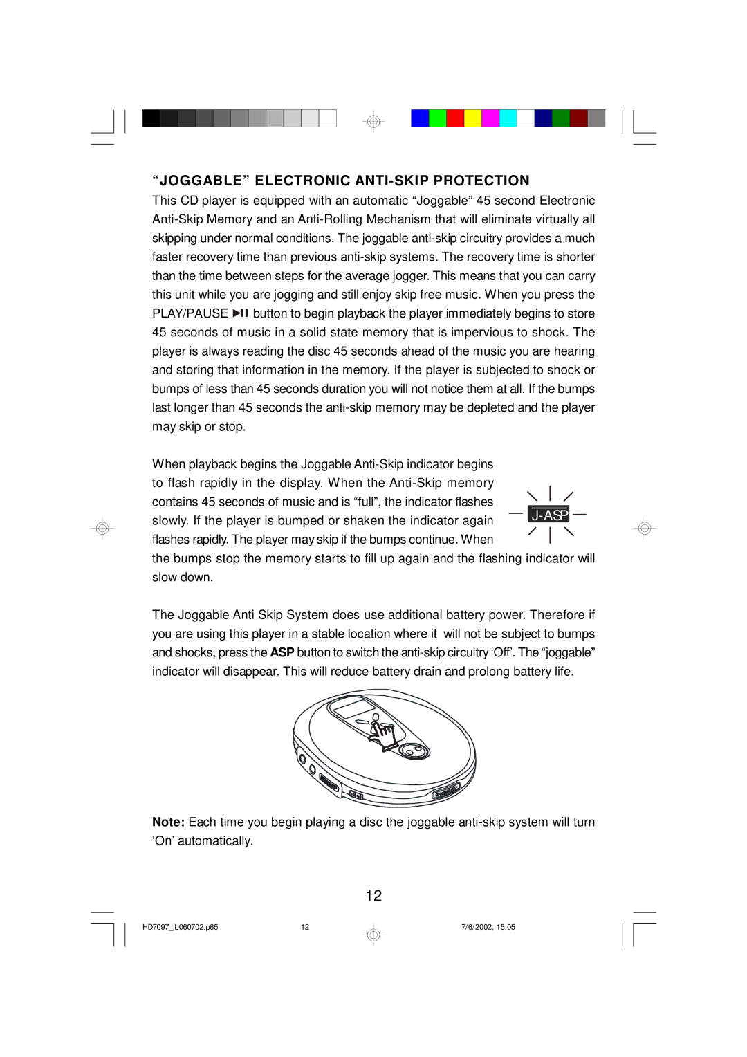 Emerson HD7097 owner manual Joggable Electronic ANTI-SKIP Protection 