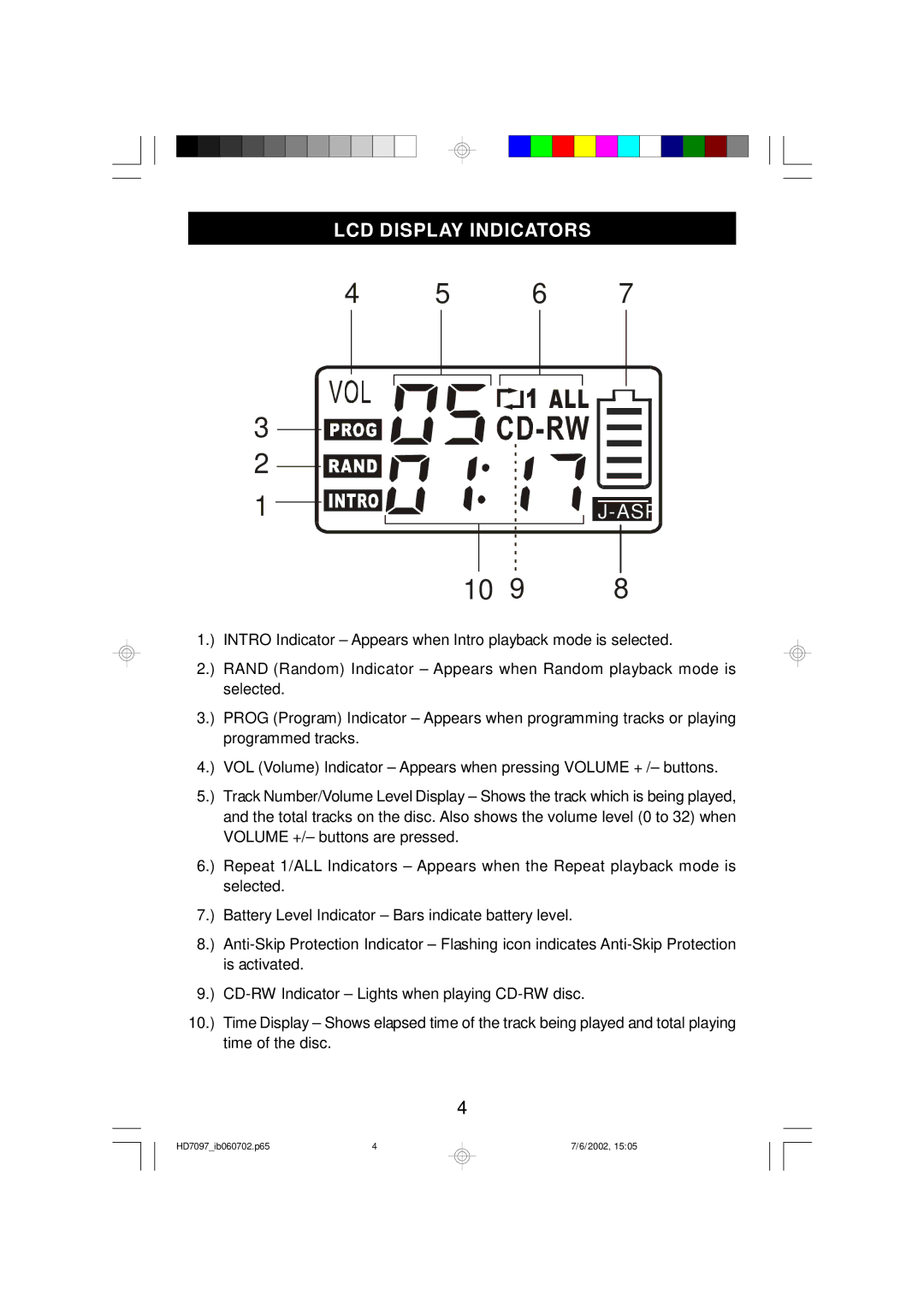 Emerson HD7097 owner manual Asp, LCD Display Indicators 