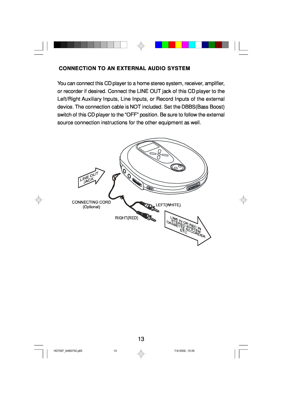 Emerson HD7097 owner manual Connection To An External Audio System 