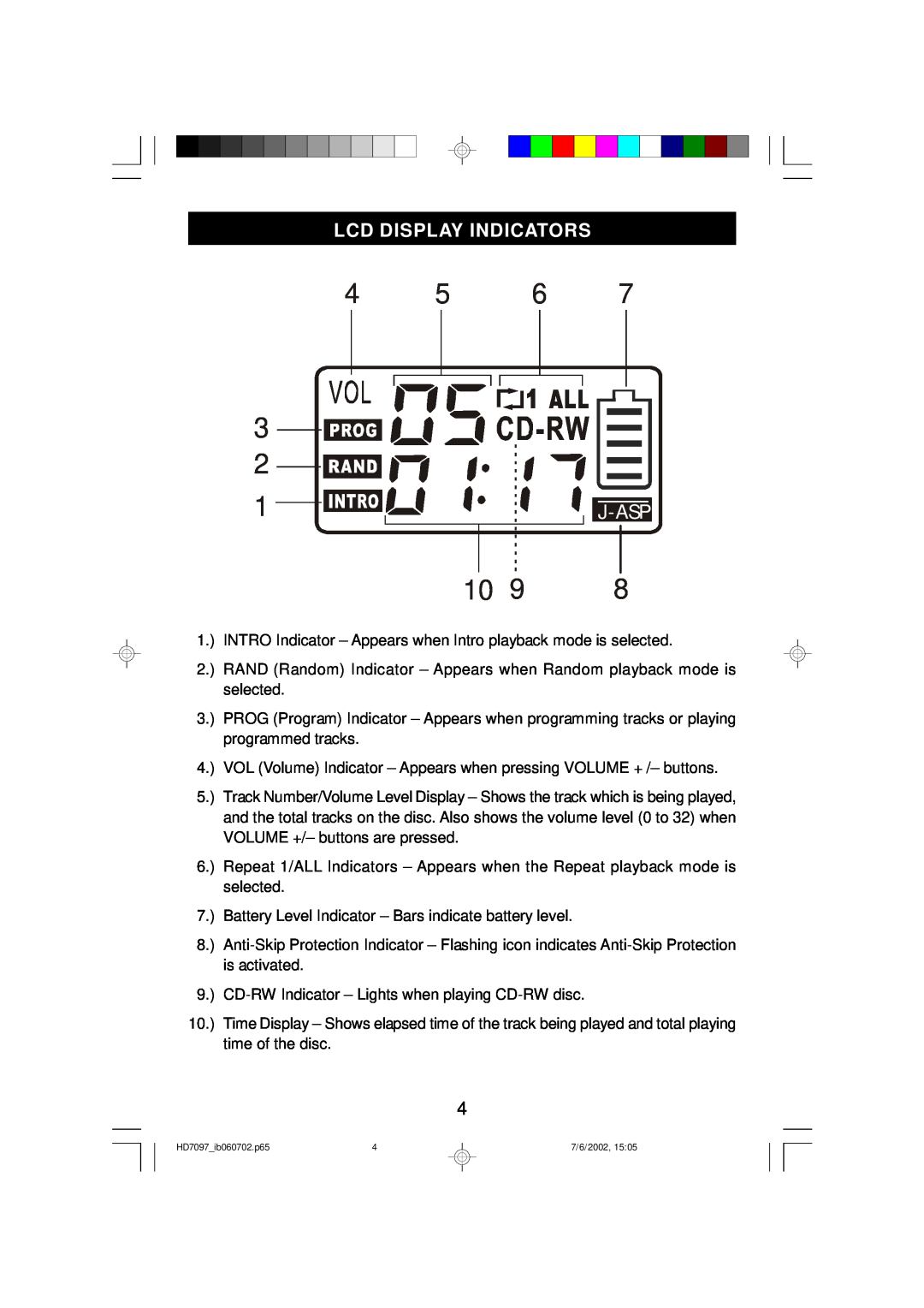 Emerson HD7097 owner manual Lcd Display Indicators, J-Asp 