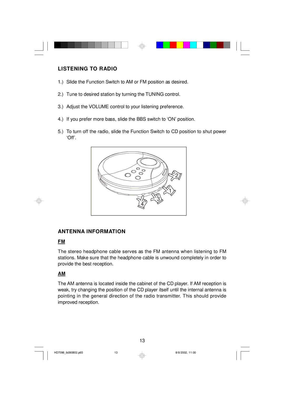 Emerson HD7098 owner manual Listening to Radio, Antenna Information 