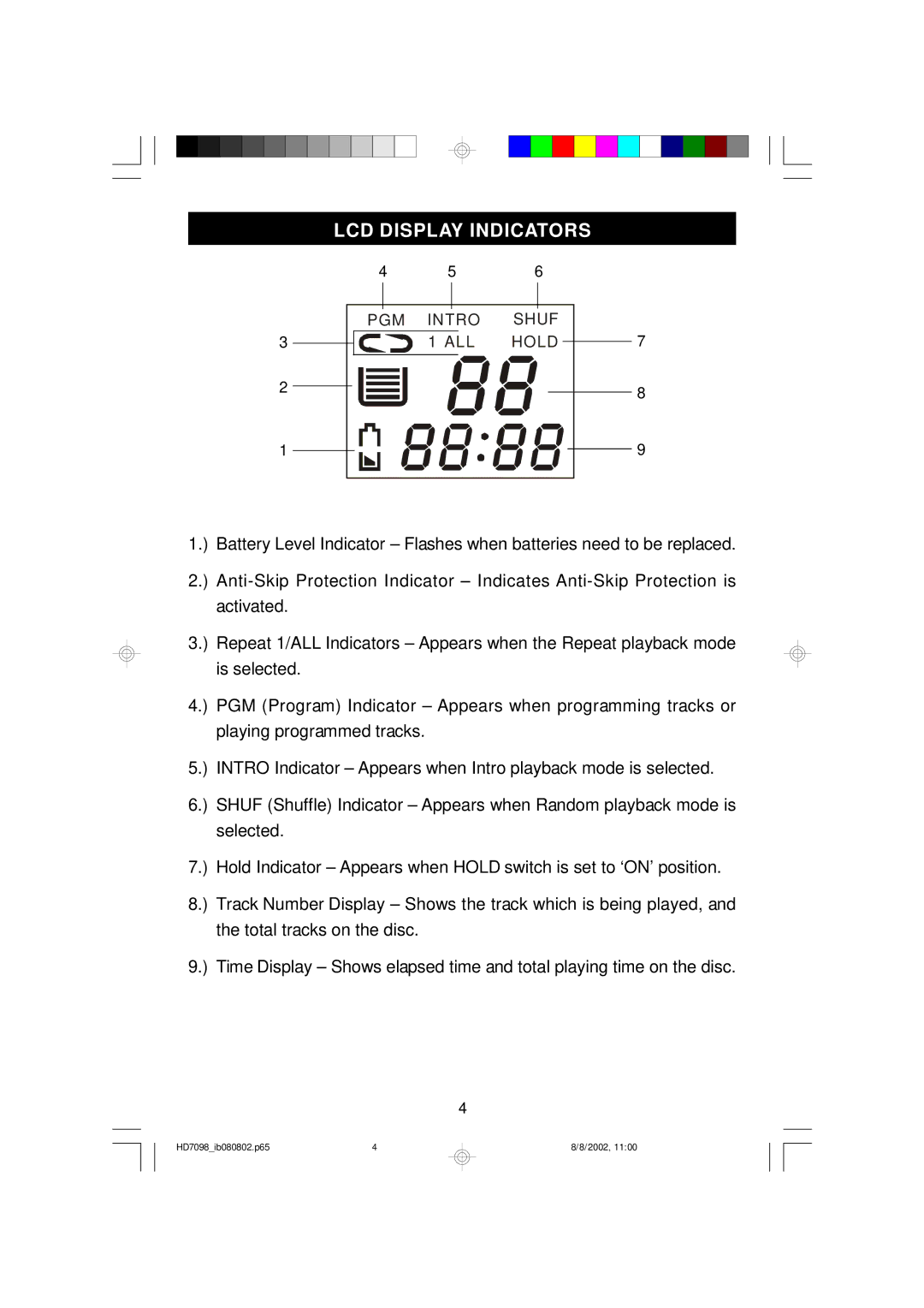 Emerson HD7098 owner manual LCD Display Indicators 