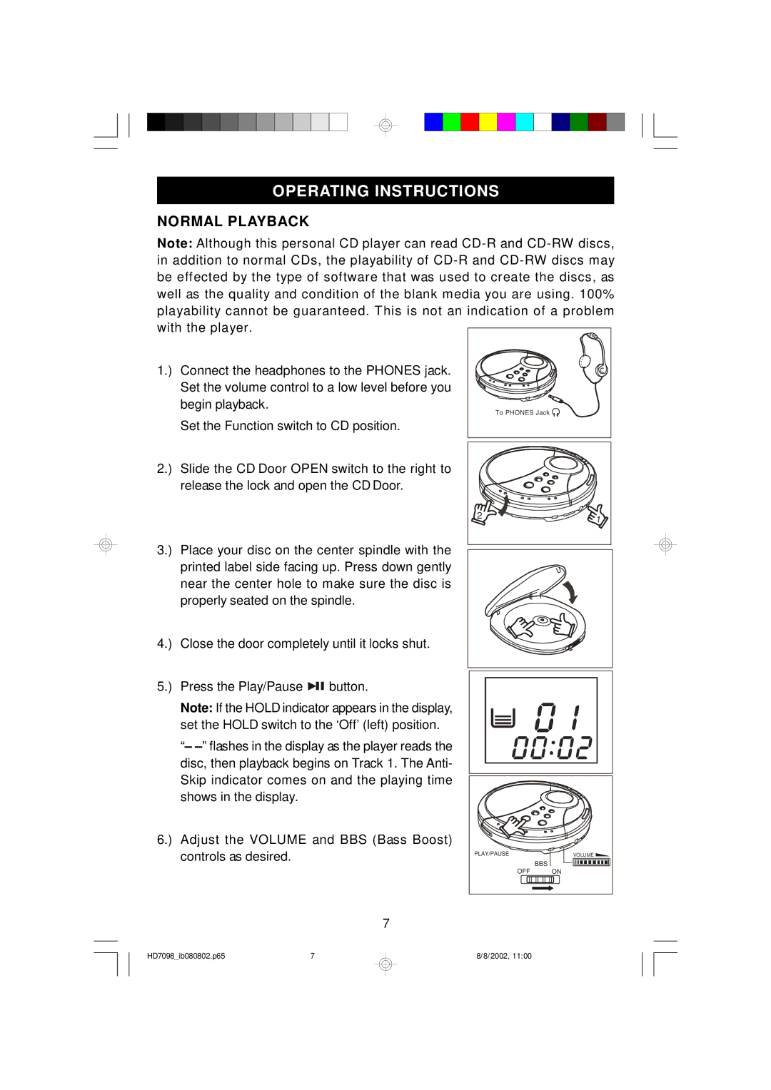 Emerson HD7098 owner manual Operating Instructions, Normal Playback 