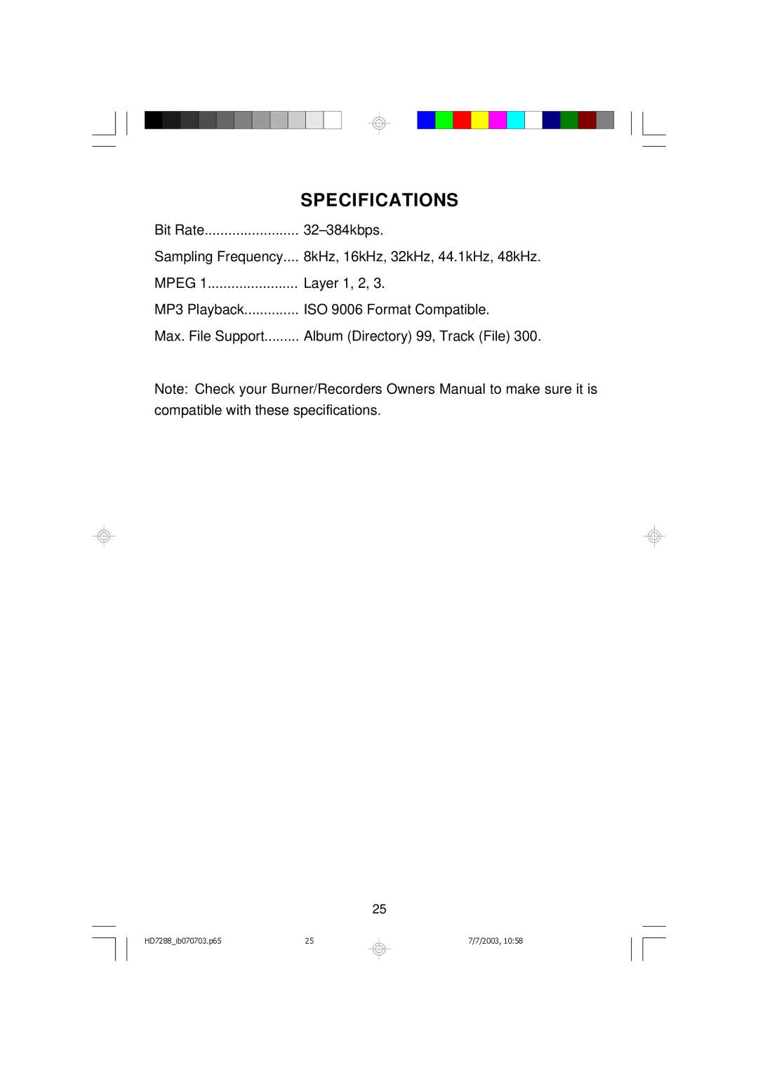 Emerson HD7288 owner manual Specifications 