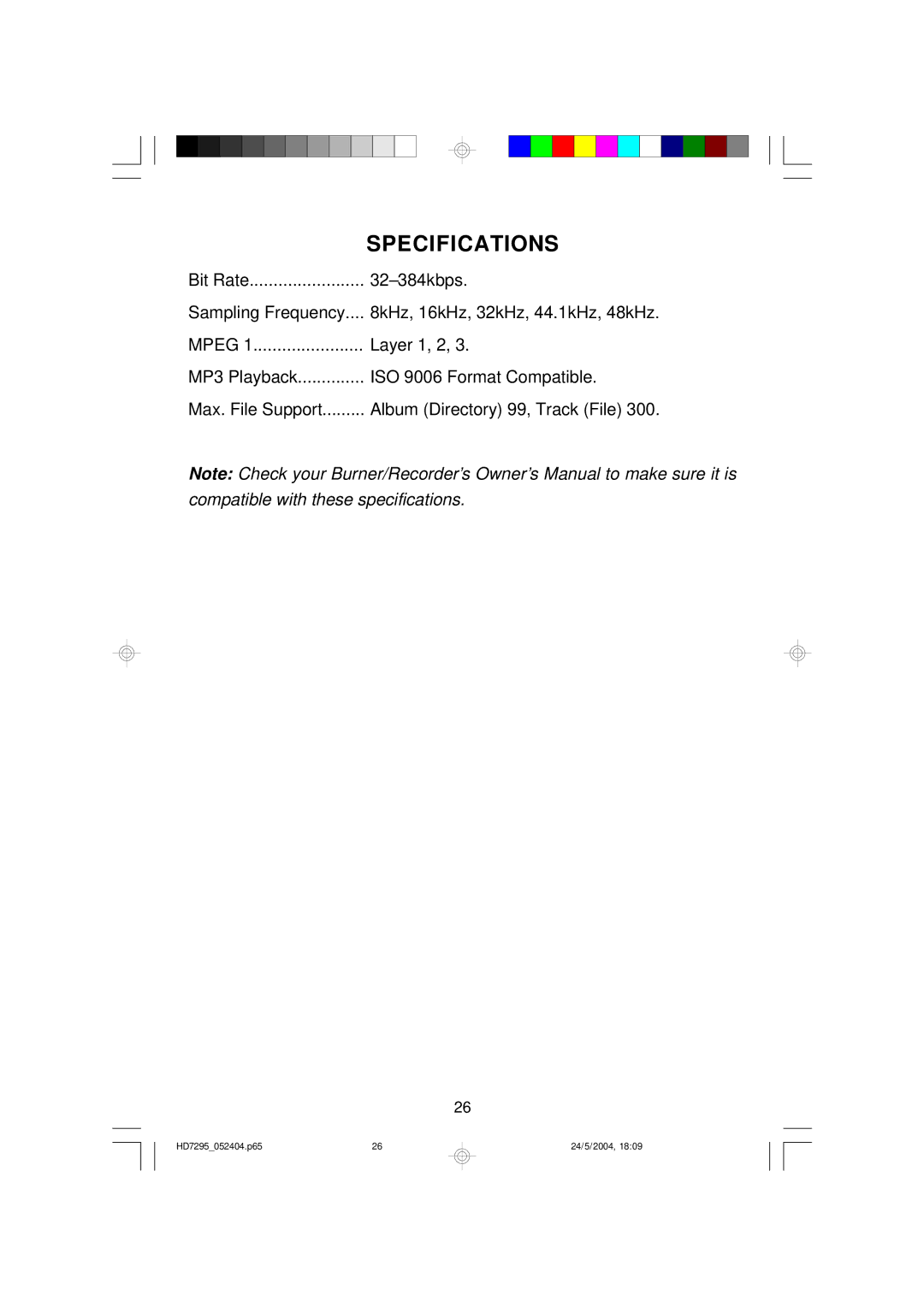 Emerson HD7295 owner manual Specifications 