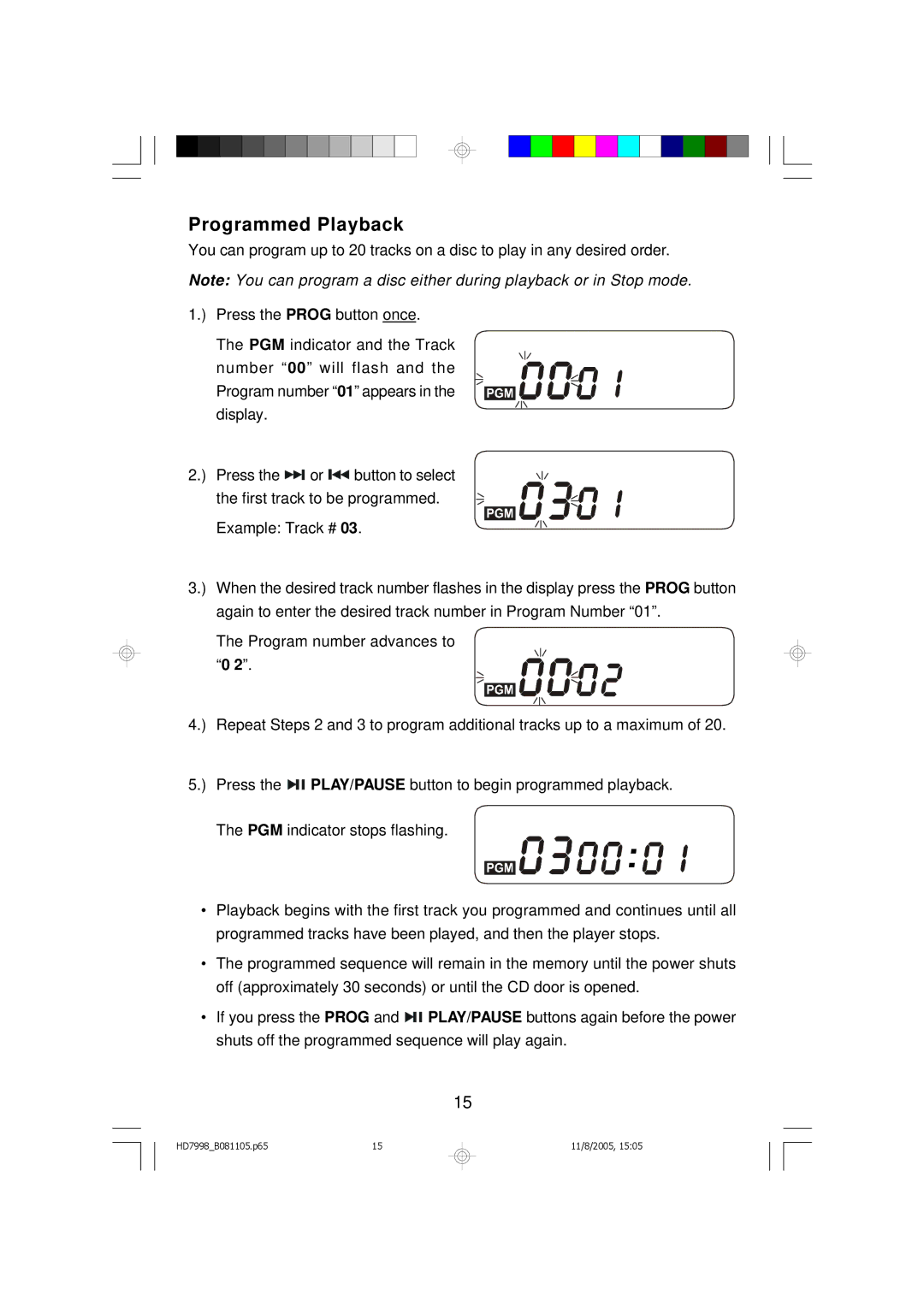 Emerson HD7998 owner manual Programmed Playback 