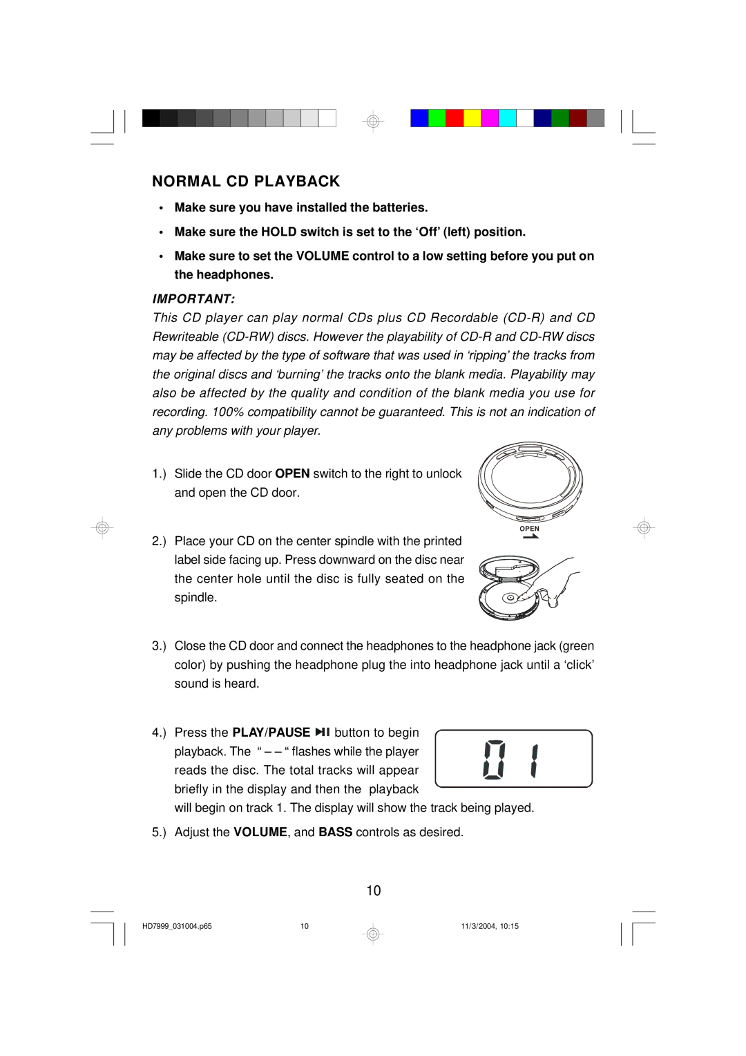 Emerson HD7999 owner manual Normal CD Playback 