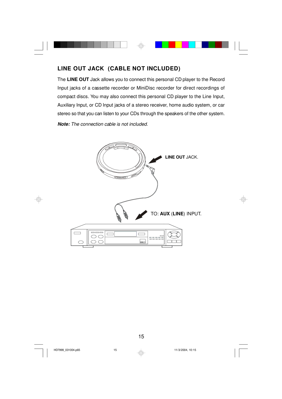 Emerson HD7999 owner manual Line OUT Jack Cable not Included 