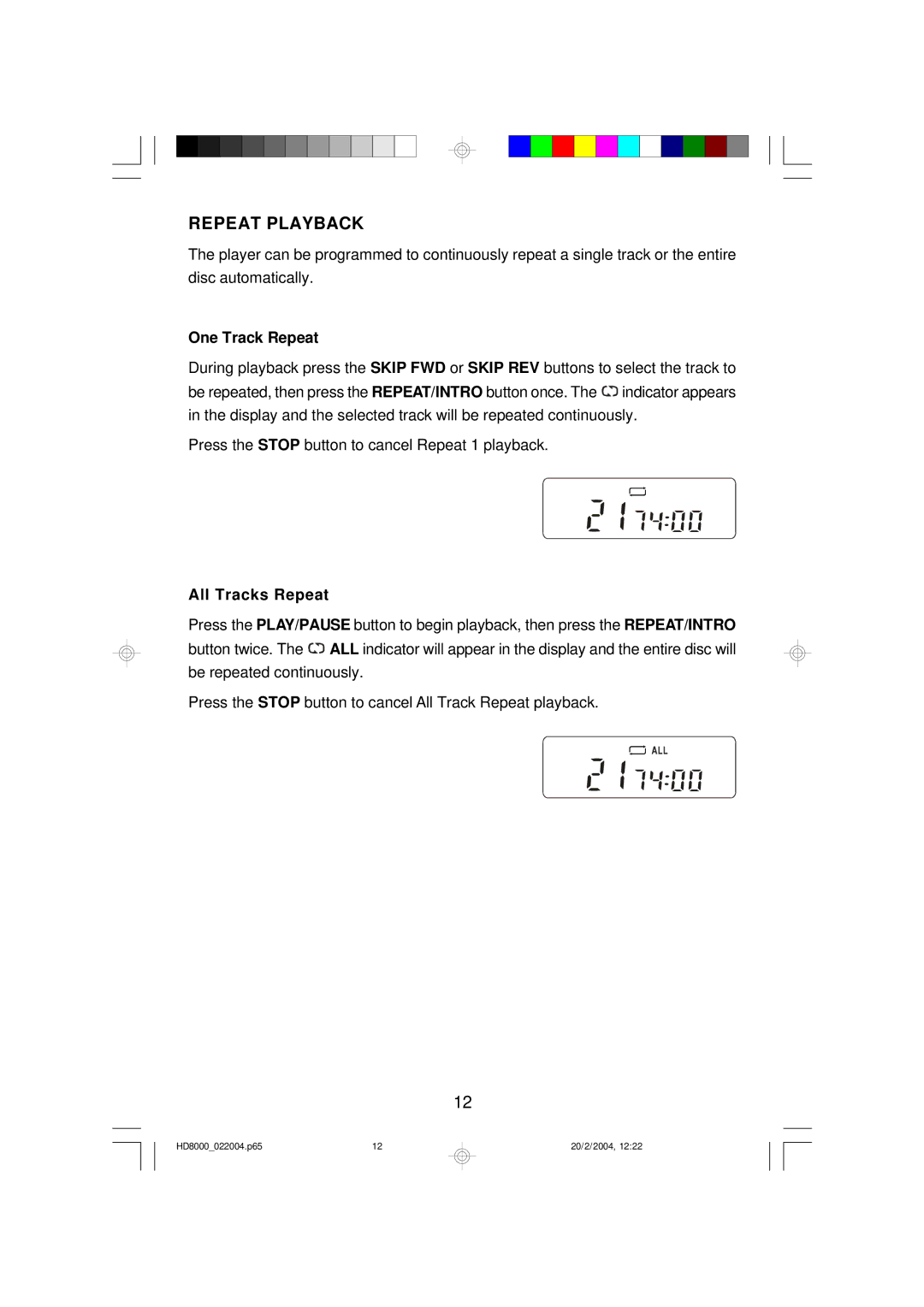 Emerson HD8000 owner manual Repeat Playback 