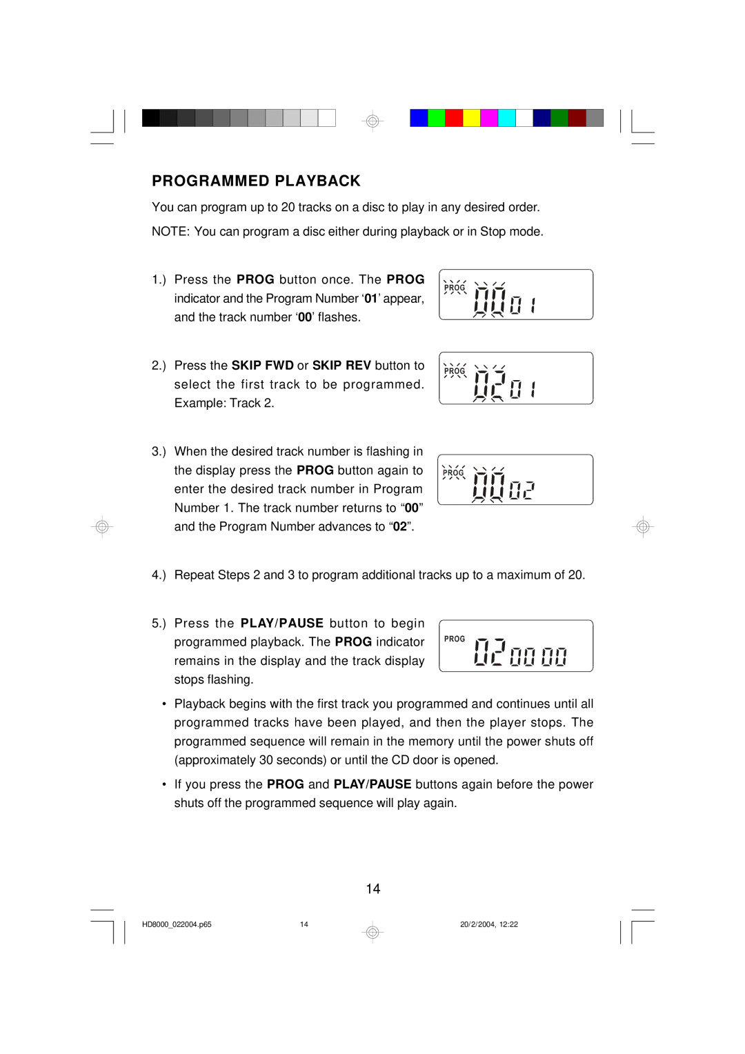 Emerson HD8000 owner manual Programmed Playback 