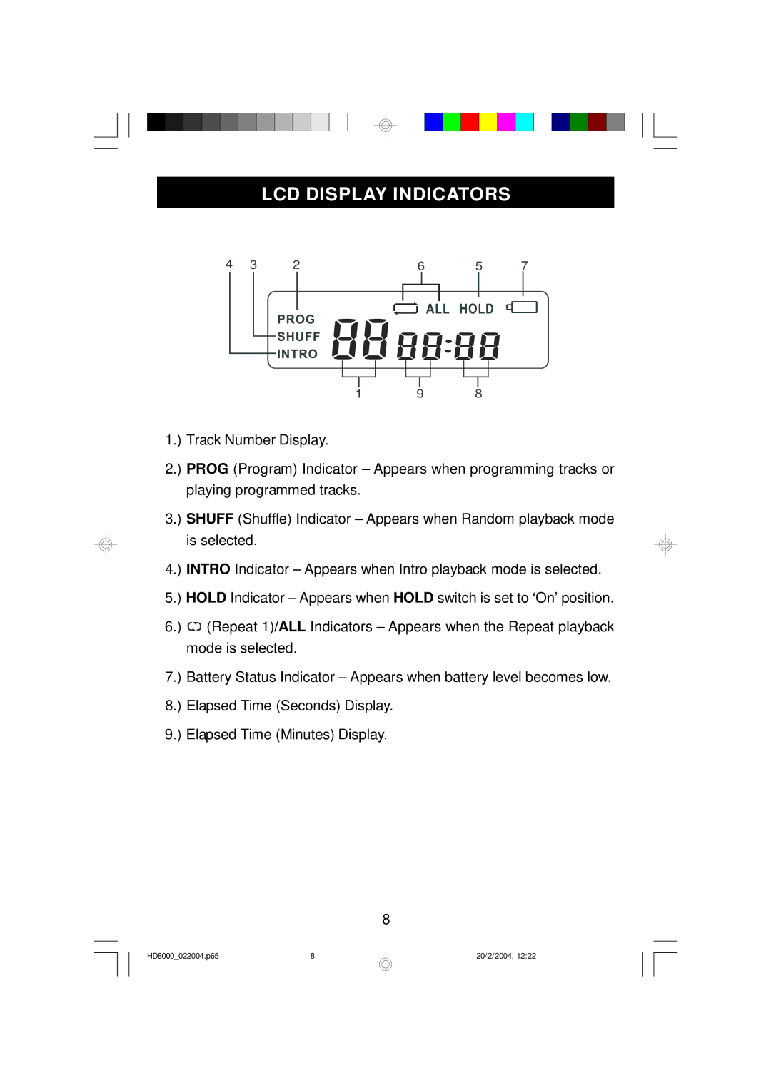 Emerson HD8000 owner manual LCD Display Indicators 