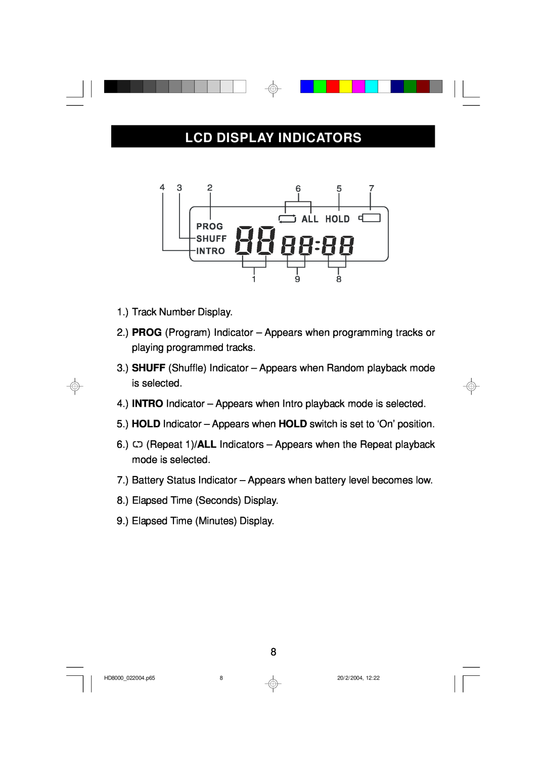 Emerson HD8000 owner manual Lcd Display Indicators 