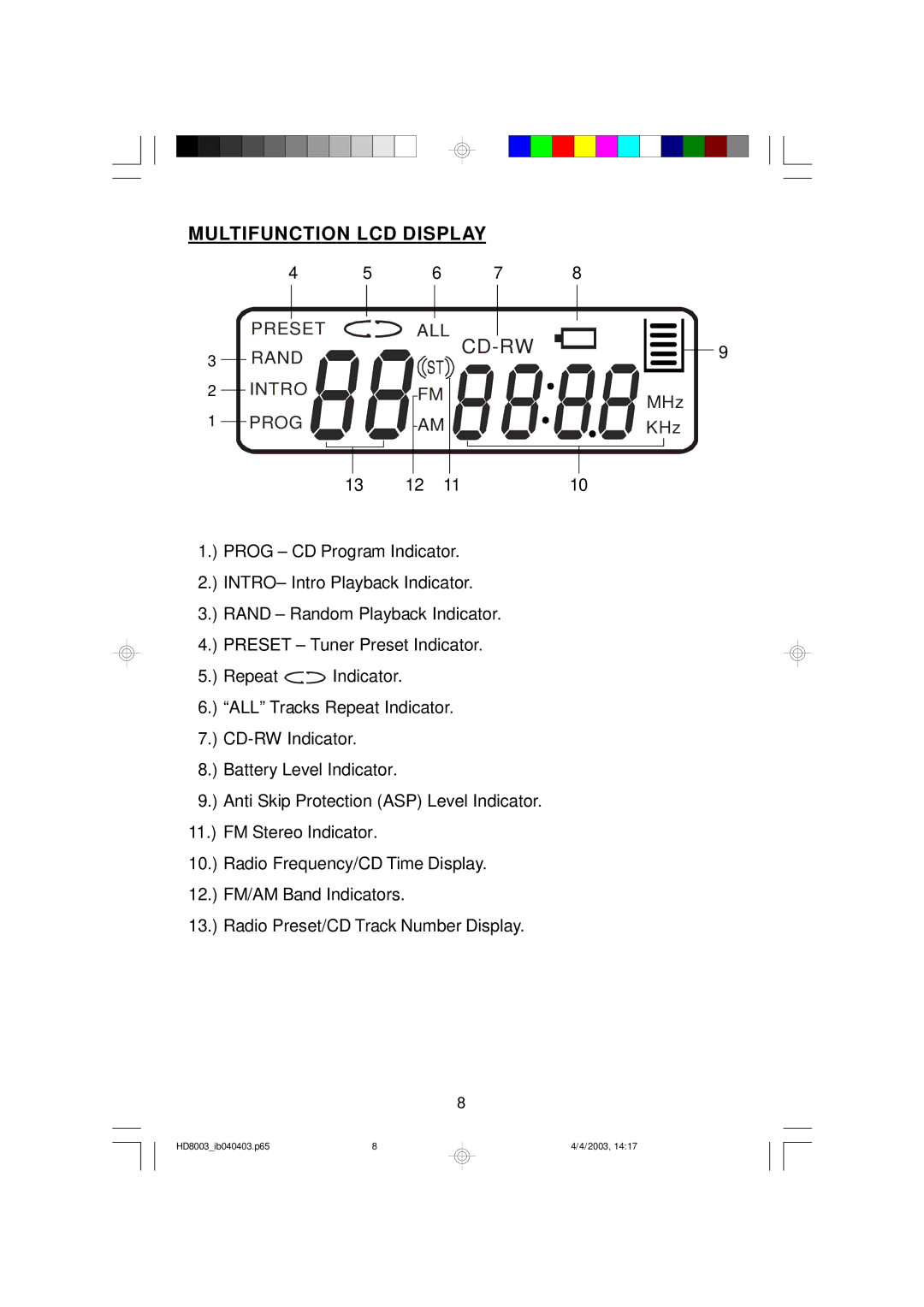 Emerson HD8003 owner manual Cd-Rw, Multifunction LCD Display 