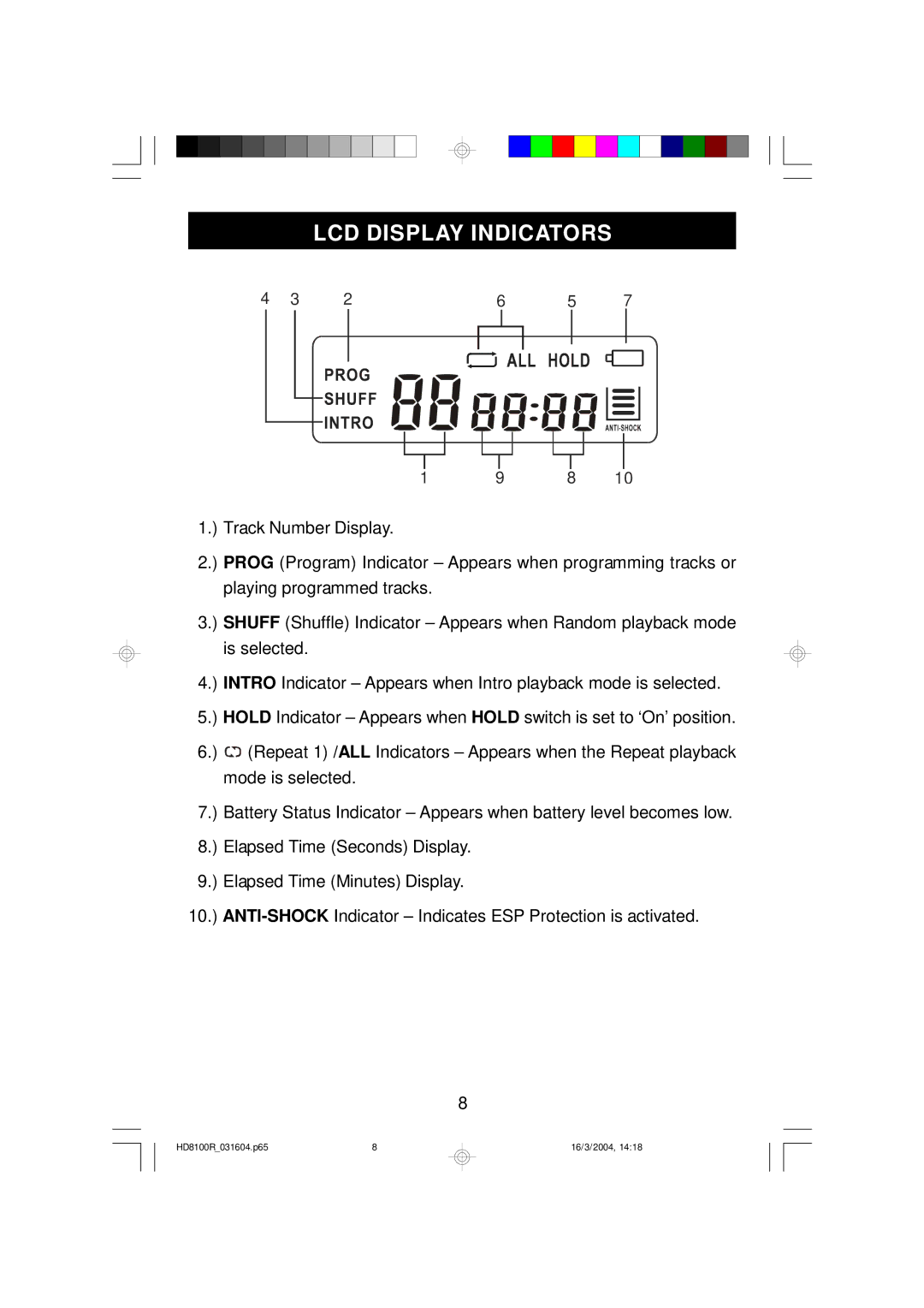 Emerson HD8100R owner manual LCD Display Indicators 