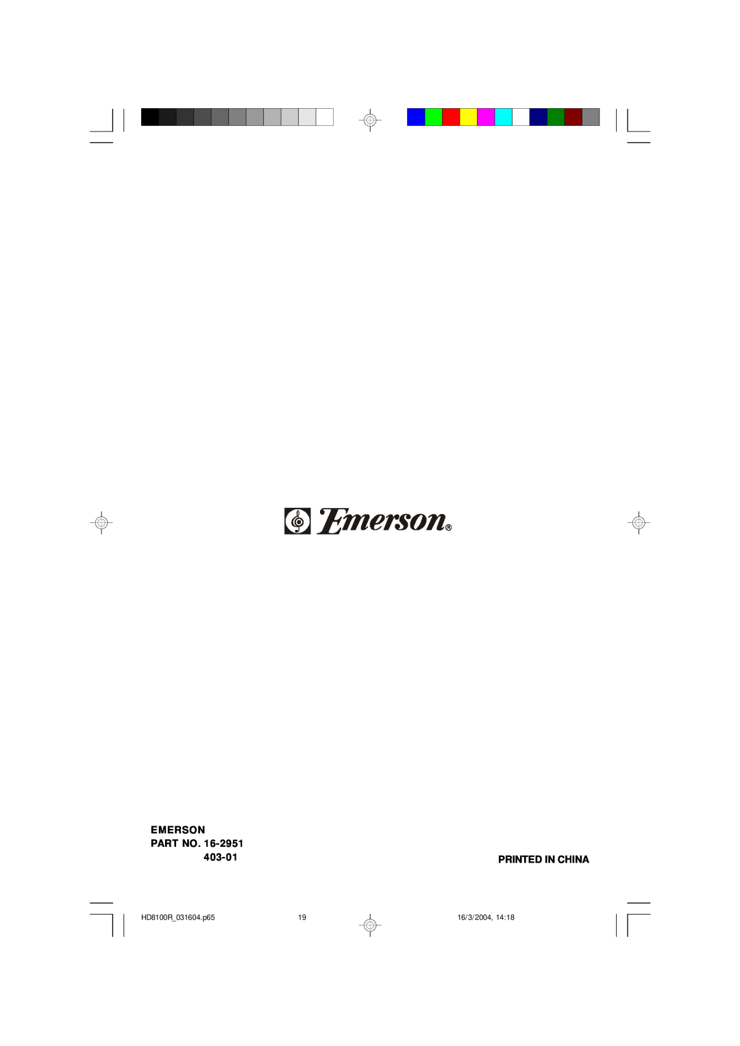 Emerson owner manual Emerson, 403-01, HD8100R 031604.p65, 16/3/2004 