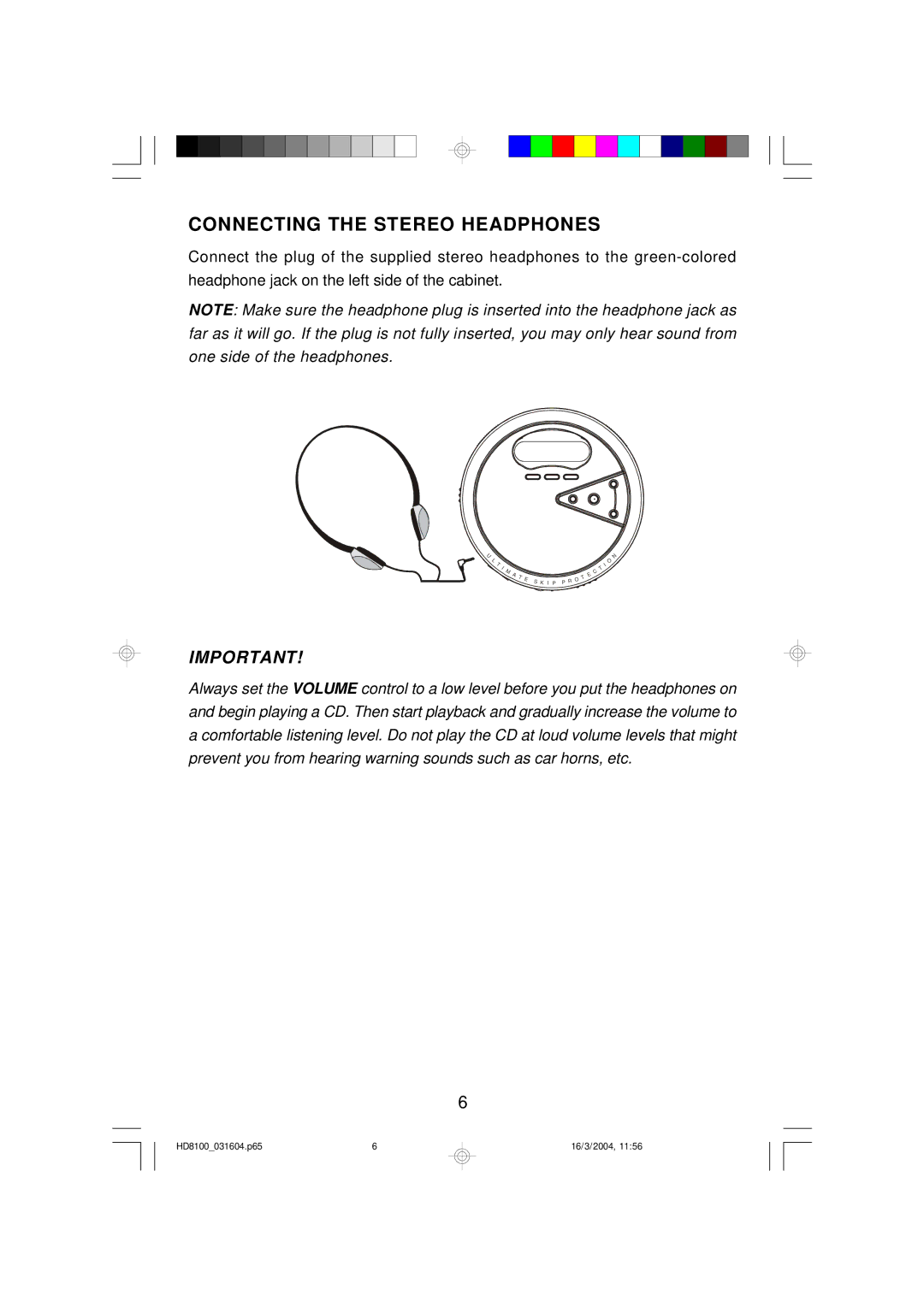 Emerson HD8100BL, HD8100RD owner manual Connecting the Stereo Headphones 