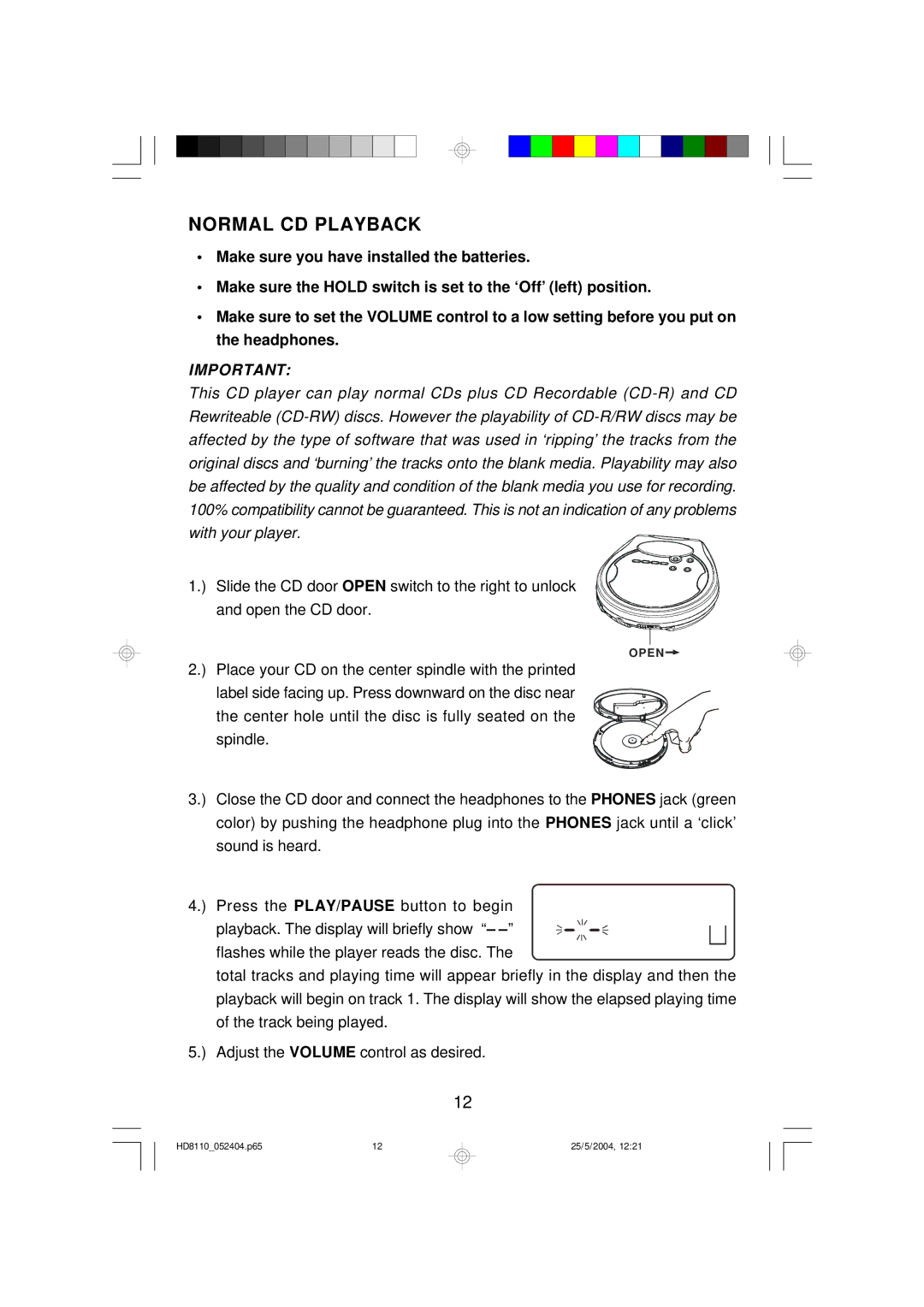 Emerson HD8110 owner manual Normal CD Playback 