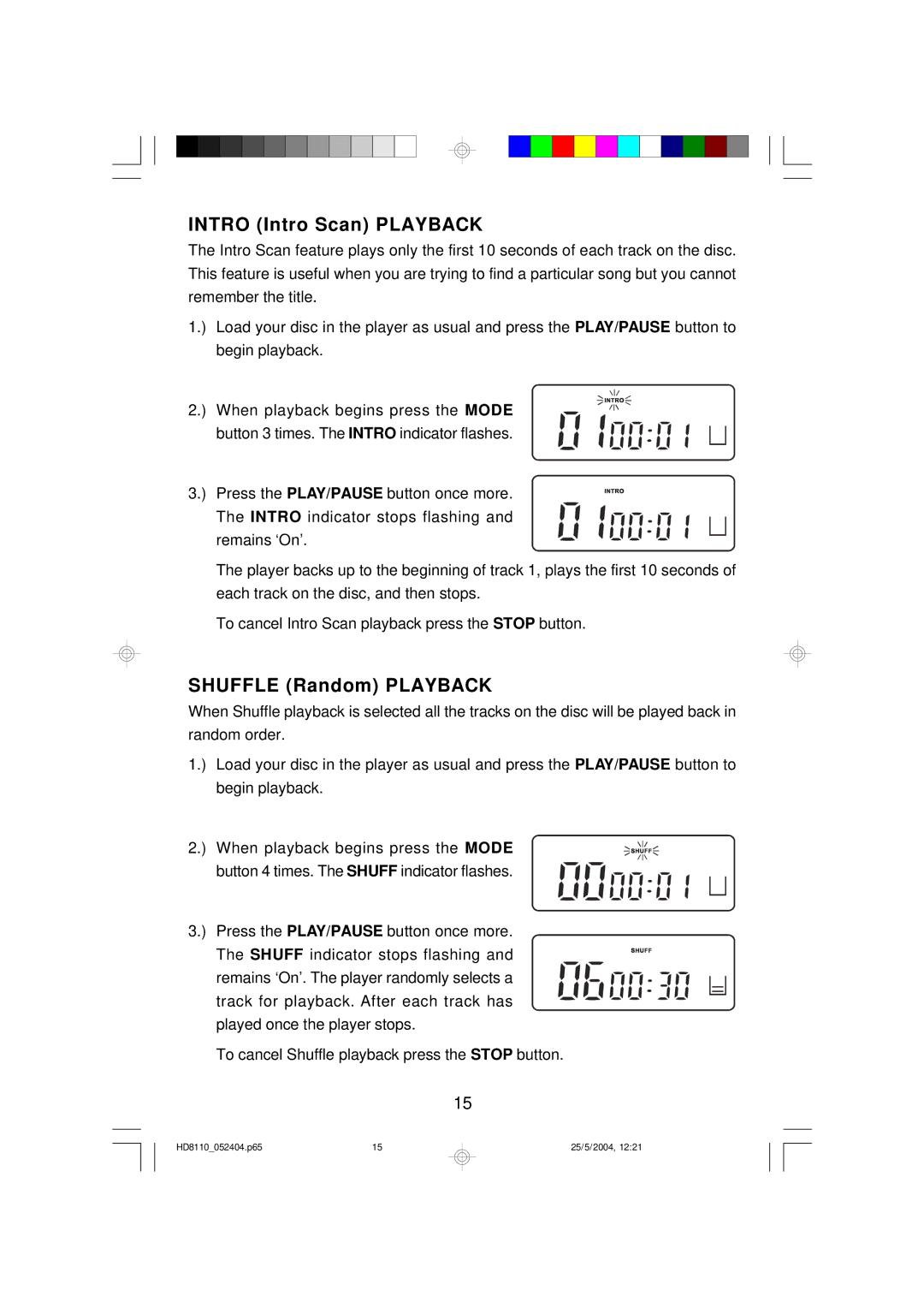 Emerson HD8110 owner manual Intro Intro Scan Playback 