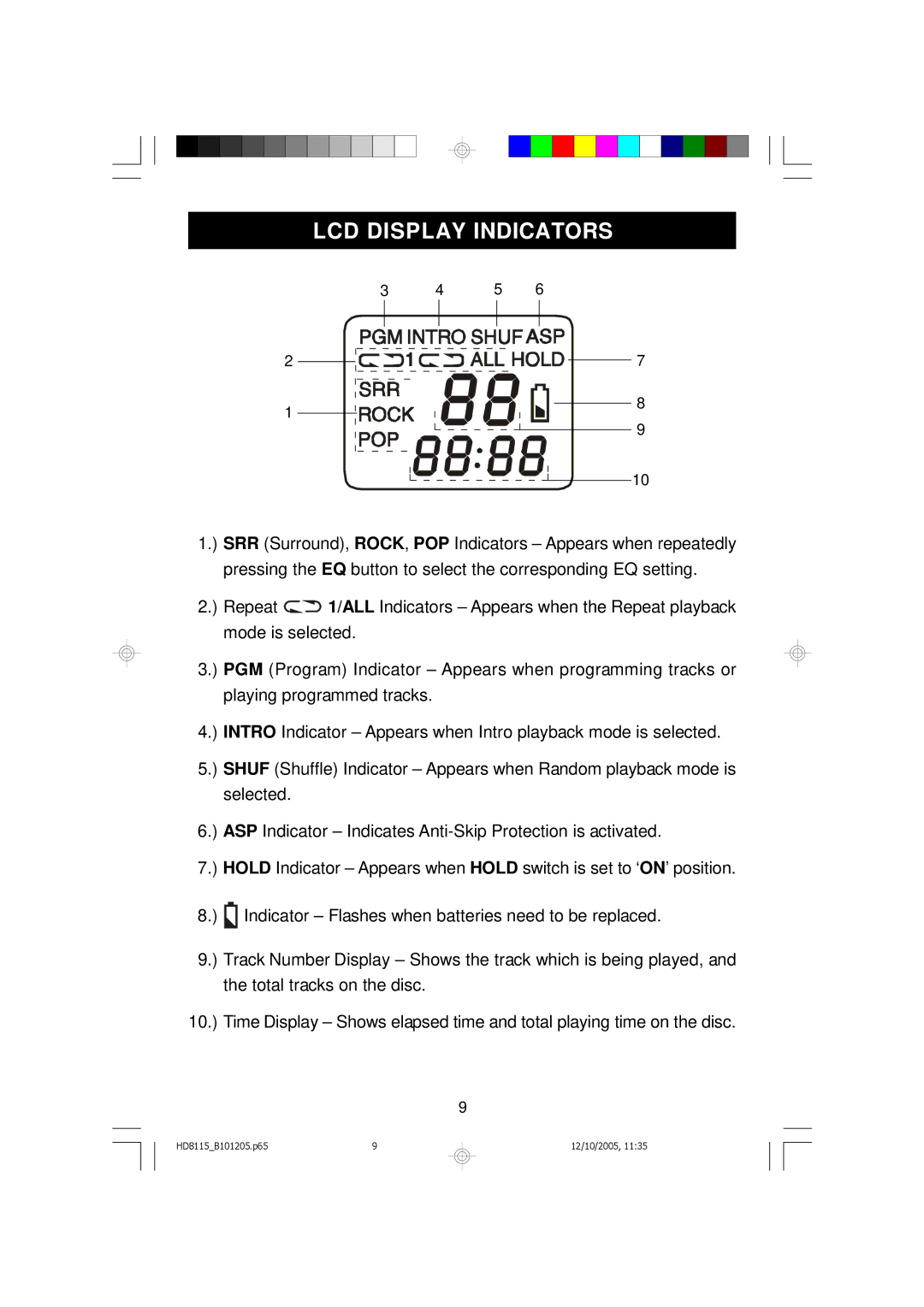 Emerson HD8115 owner manual LCD Display Indicators 