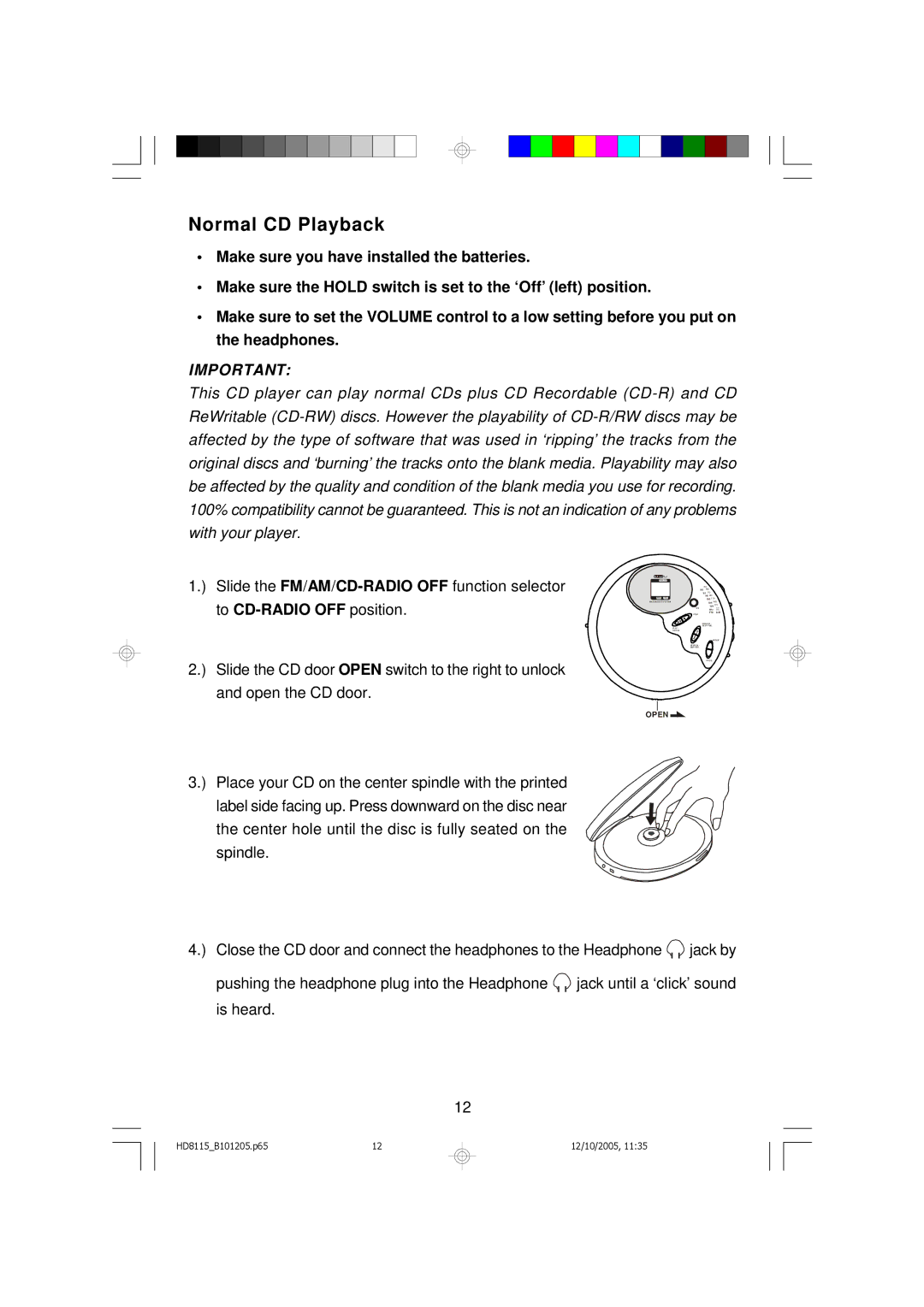 Emerson HD8115 owner manual Normal CD Playback 