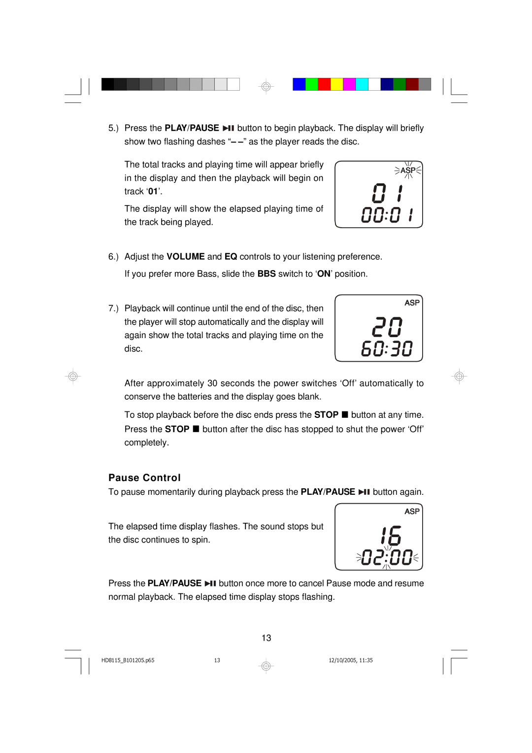 Emerson HD8115 owner manual Pause Control 