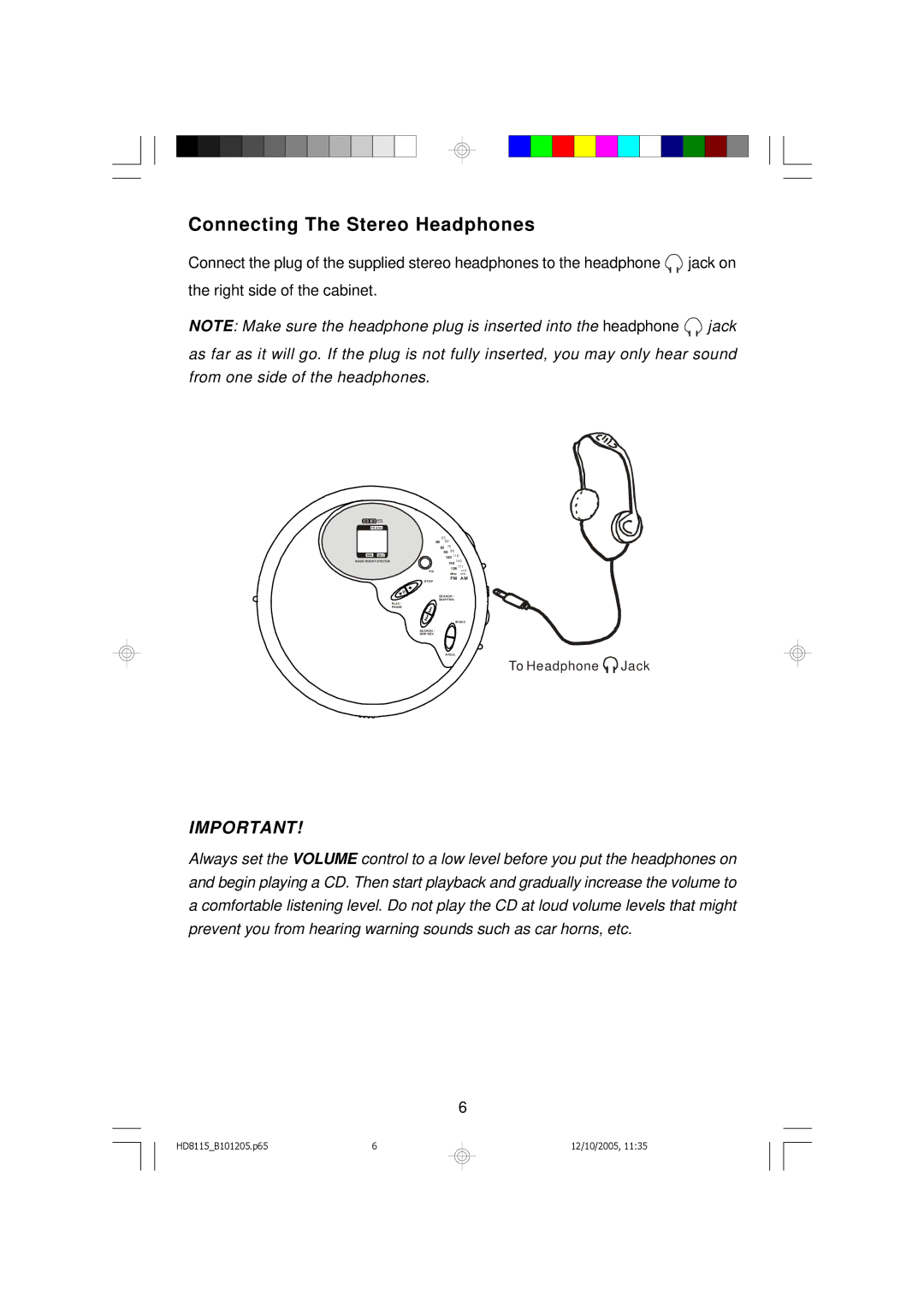 Emerson HD8115 owner manual Connecting The Stereo Headphones 