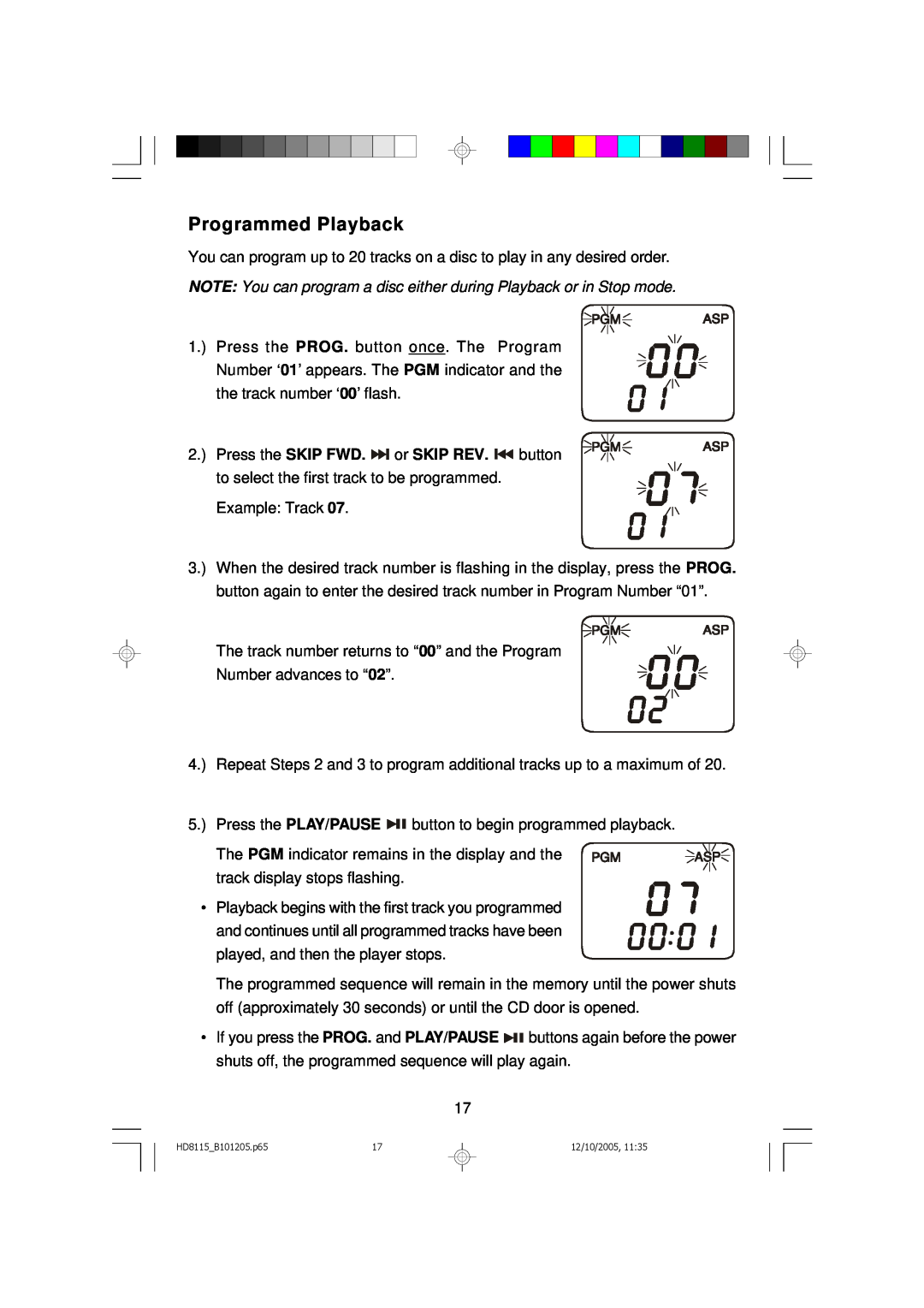 Emerson HD8115 owner manual Programmed Playback 