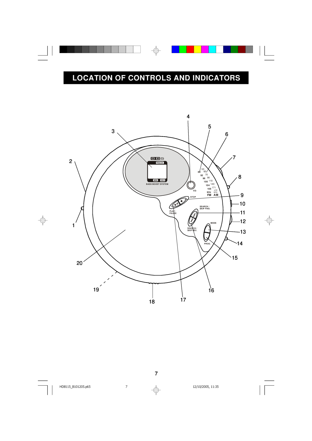 Emerson owner manual Location Of Controls And Indicators, HD8115_B101205.p65, 12/10/2005, 11:35, Fm Am 
