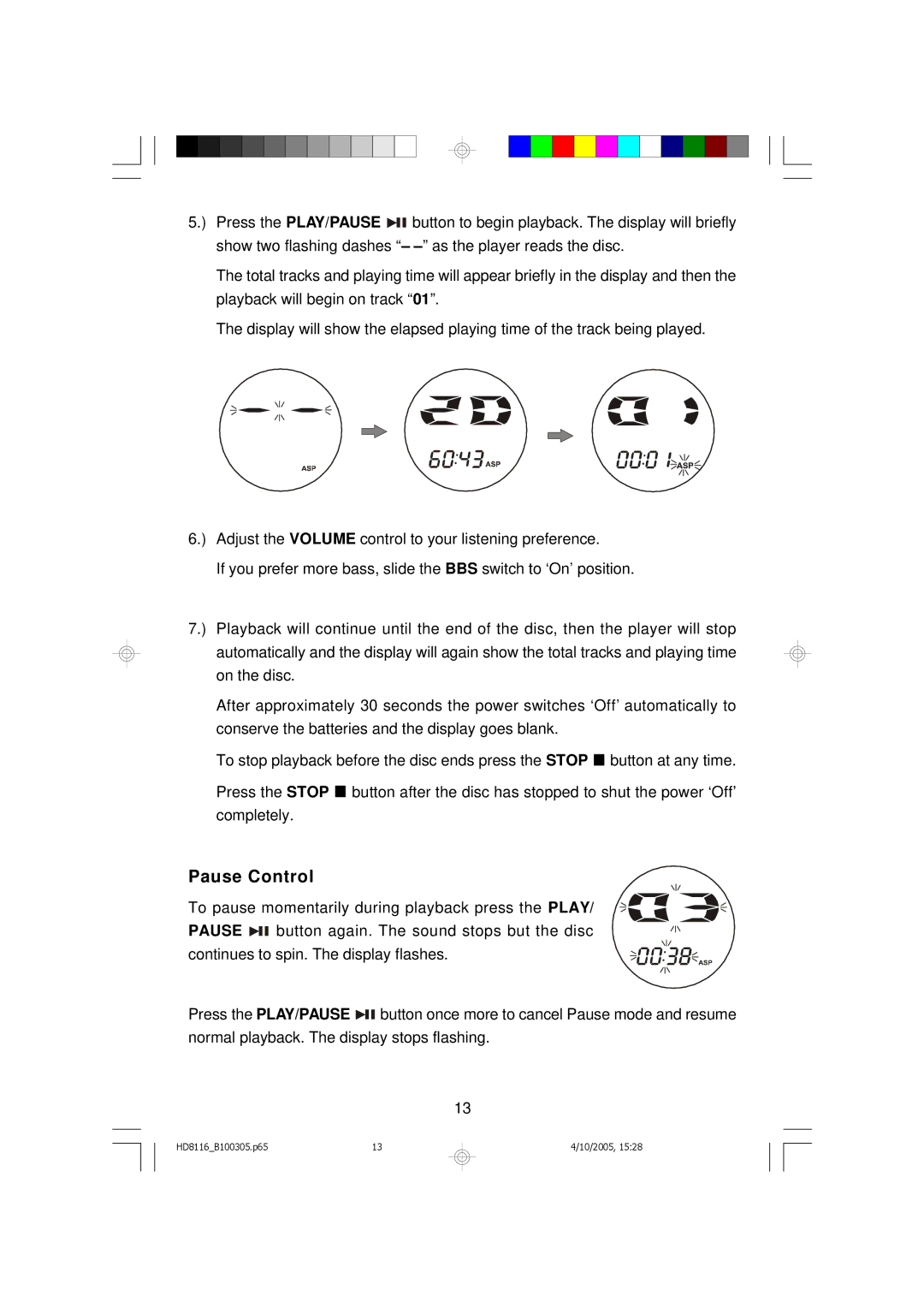 Emerson HD8116 owner manual Pause Control 