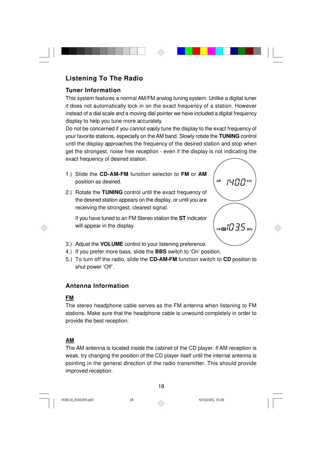 Emerson HD8116 owner manual Listening To The Radio, Tuner Information, Antenna Information 