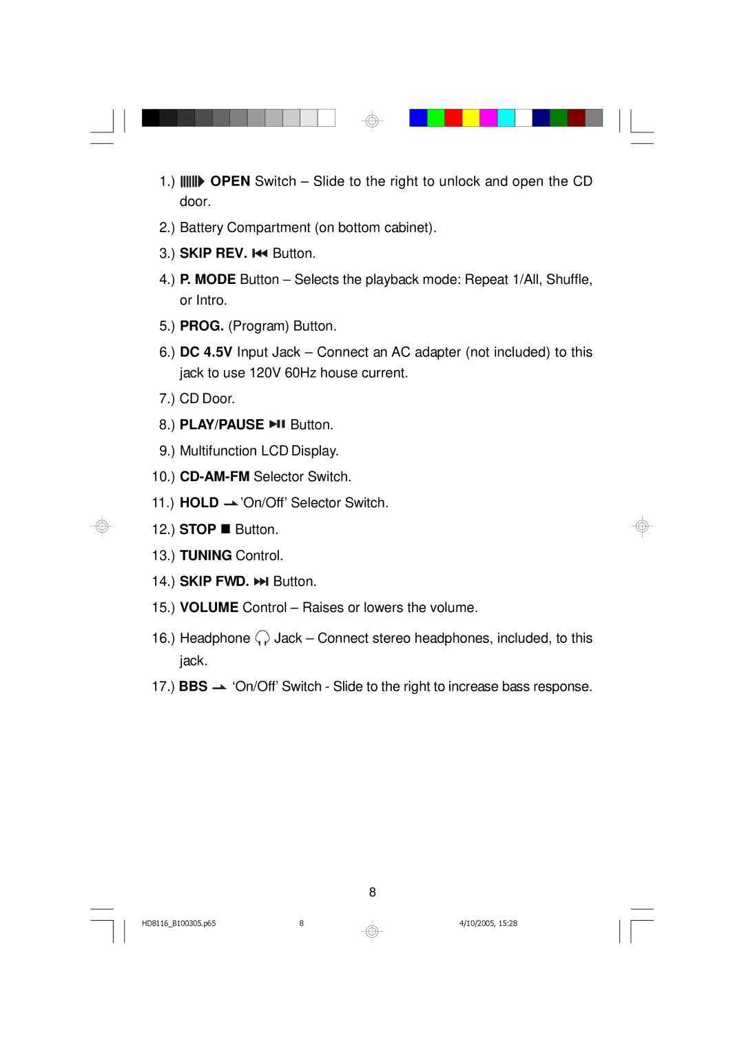 Emerson HD8116 owner manual Play/Pause 