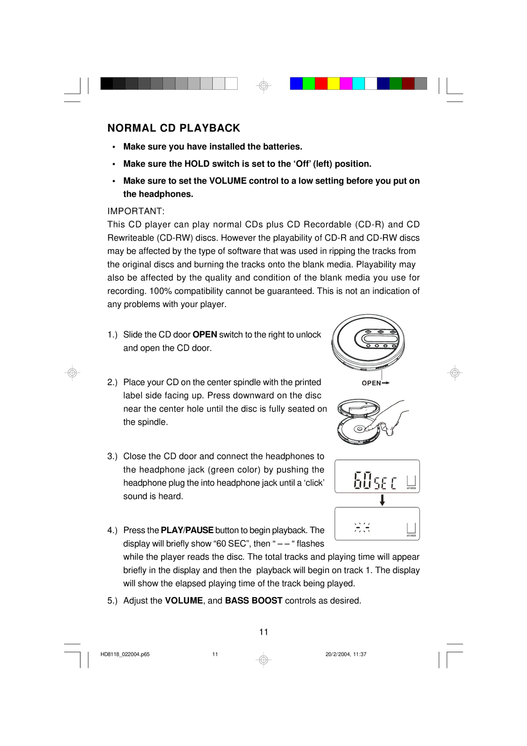 Emerson HD8118 owner manual Normal CD Playback 